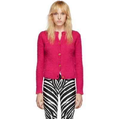 Shop Versace Pink Mohair Cardigan In A1230 Fuxia