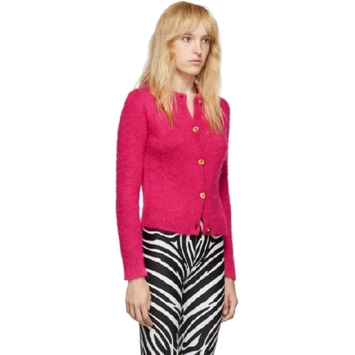 Shop Versace Pink Mohair Cardigan In A1230 Fuxia