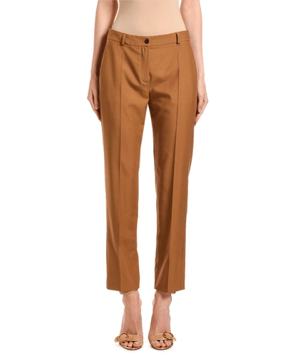 Shop Agnona Wool Straight-leg Crop Pants In Light Brown