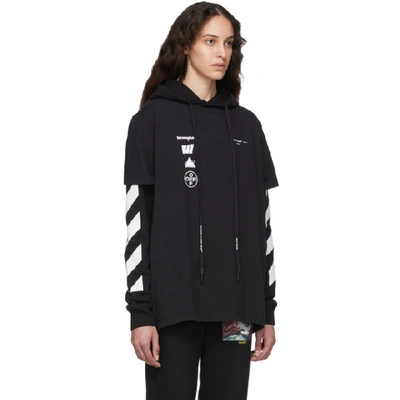 Shop Off-white Black Diag Mariana Double Tee Hoodie In Black/multicolor