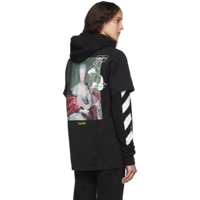 Shop Off-white Black Diag Mariana Double Tee Hoodie In Black/multicolor