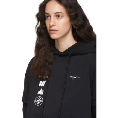 Shop Off-white Black Diag Mariana Double Tee Hoodie In Black/multicolor