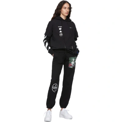 Shop Off-white Black Diag Mariana Double Tee Hoodie In Black/multicolor