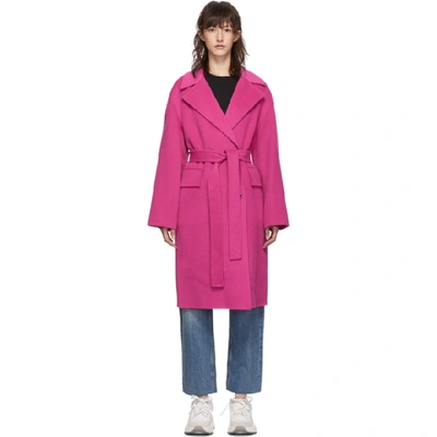 Shop Kenzo Pink Belted Cocoon Coat In 30 Begonia