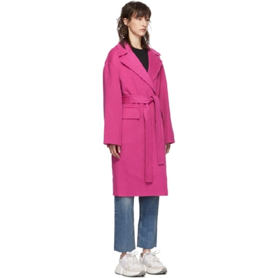Shop Kenzo Pink Belted Cocoon Coat In 30 Begonia