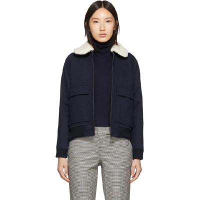 Shop A.p.c. Navy Wool Snowbird Bomber Jacket In Pia Marine