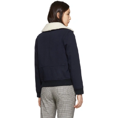 Shop Apc A.p.c. Navy Wool Snowbird Bomber Jacket In Pia Marine