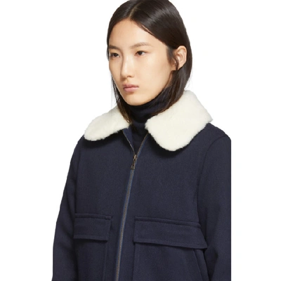 Shop Apc A.p.c. Navy Wool Snowbird Bomber Jacket In Pia Marine