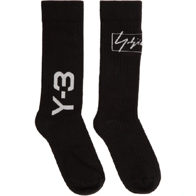 Y-3 黑色双徽标中筒袜