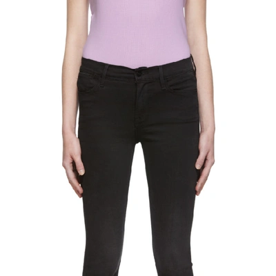 Shop Frame Black Le High Skinny Raw Stagger Jeans In Mulholland