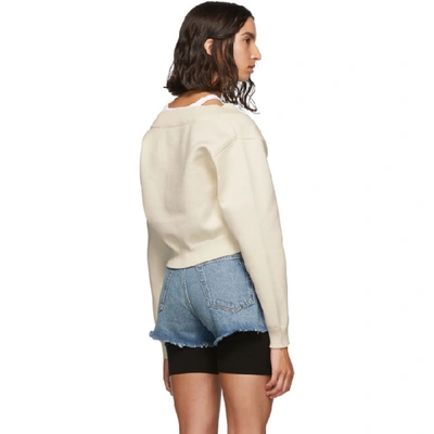 Shop Alexander Wang T Alexanderwang.t Off-white Cropped Bi-layer V-neck Sweater In 986 Crm/wht
