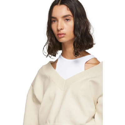 Shop Alexander Wang T Alexanderwang.t Off-white Cropped Bi-layer V-neck Sweater In 986 Crm/wht