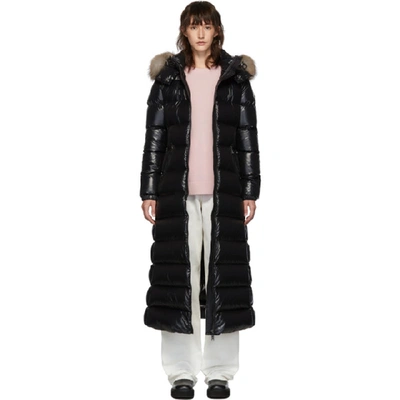 Shop Moncler Black Down Hudson Long Coat In 999 Black