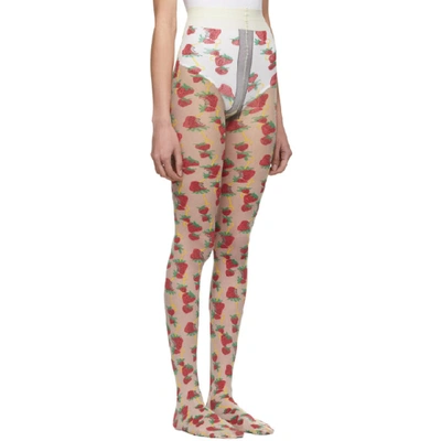 Shop Gucci Off-white Strawberry Leggings In 9888 Multi