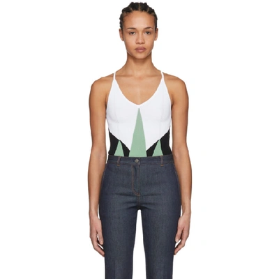 Shop Bottega Veneta Green & White Knit Bodysuit In 9027 Aqua