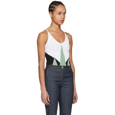 Shop Bottega Veneta Green & White Knit Bodysuit In 9027 Aqua