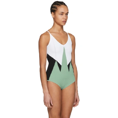 Shop Bottega Veneta Green & White Knit Bodysuit In 9027 Aqua