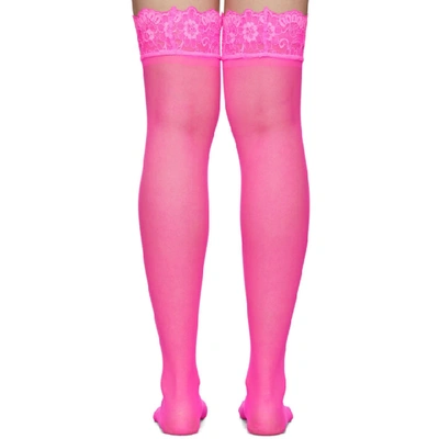 Shop Versace Underwear Pink Sheer Lace Stay-up Socks In A1710 Pink