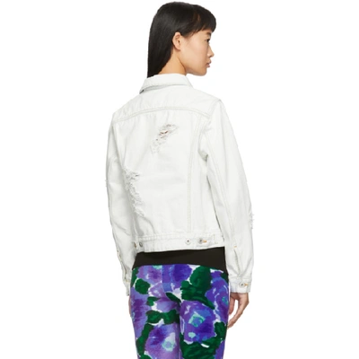 Shop Off-white White Distressed Denim Jacket In Bleach