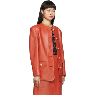 Shop Gucci Red Leather Jacket In 7095 Red