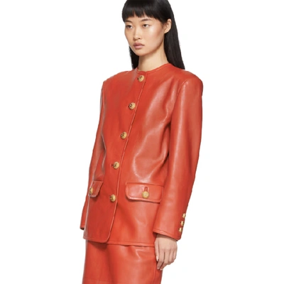 Shop Gucci Red Leather Jacket In 7095 Red