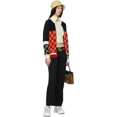 Shop Gucci Navy And Red Gg Zip-up Sweater In 4496 Navy