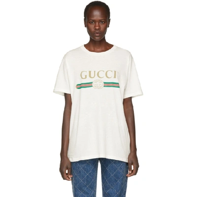 Shop Gucci Off-white Logo T-shirt In 9234 Ivory