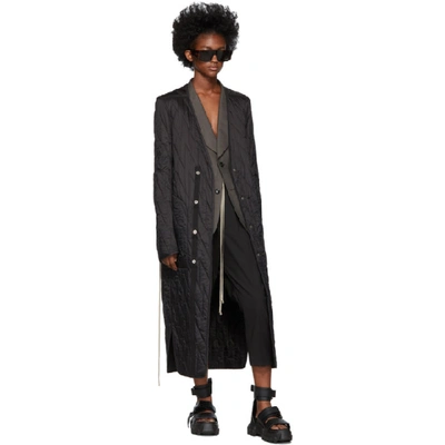 Shop Rick Owens Black Long Quilted Liner Coat In 09 Black