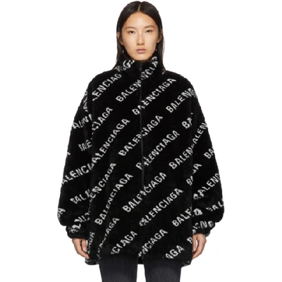 Balenciaga Logo-print Oversized Fleece Jacket In Black | ModeSens