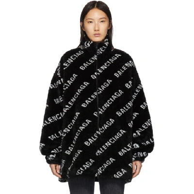 Shop Balenciaga Black Faux-fur Zip Jacket In 1001 Black