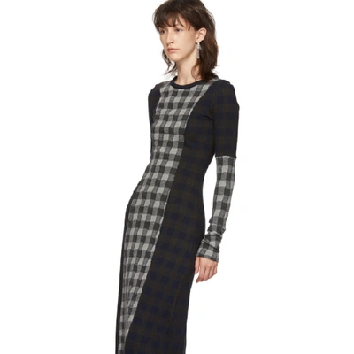 Shop Maison Margiela Navy And Grey Wool Check Patchwork Dress In 961 Patchwo