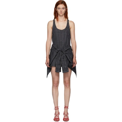 Shop Alexander Wang Black And Grey Poplin Tie Waist Bodysuit In 992 Blkplai