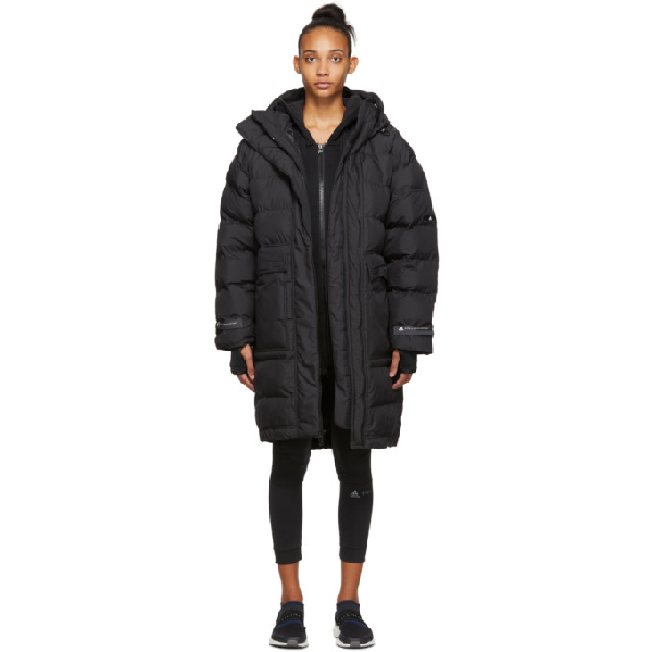 Adidas By Stella Mccartney Long Puffer Jacket In Black Modesens