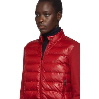 Shop Moncler Red Knit Down Logo Jacket In 45c Red