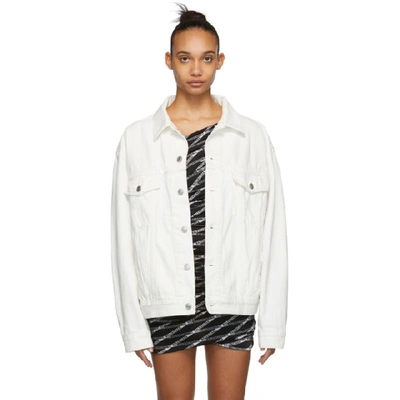 Shop Balenciaga White Denim Logo Jacket In 9765 White