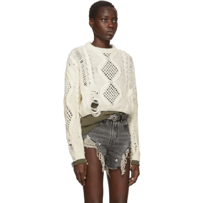 Shop Amiri Off-white Cropped Multipoint Crew Sweater In Cream
