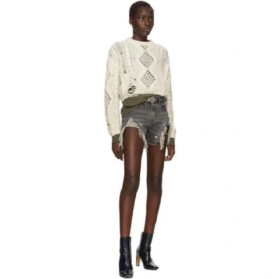 Shop Amiri Off-white Cropped Multipoint Crew Sweater In Cream