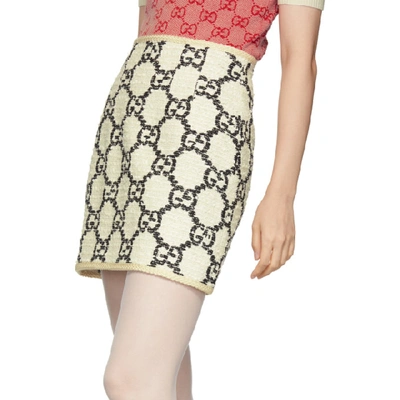 Shop Gucci Off-white Tweed Gg Supreme Miniskirt In 9024 Ivory
