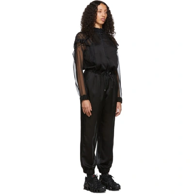 Shop Sacai Black Check Chiffon And Satin Jumpsuit In 001 Black