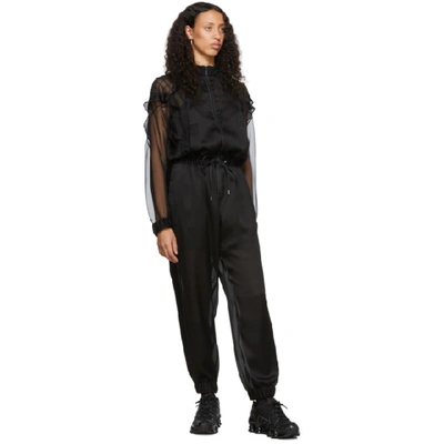 Shop Sacai Black Check Chiffon And Satin Jumpsuit In 001 Black