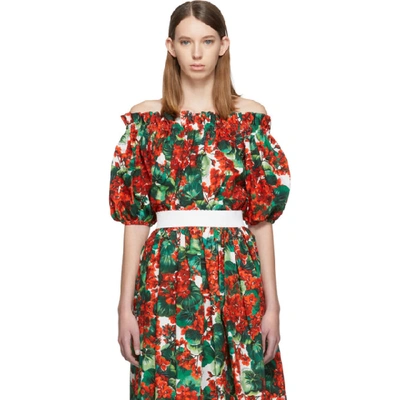 Shop Dolce & Gabbana Dolce And Gabbana Red Geranium Off-the-shoulder Blouse In Hav03 Red