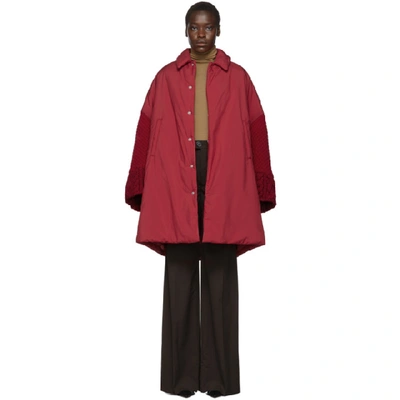 Shop Undercover Red Cable Knit Sleeve Coat In Dark Red