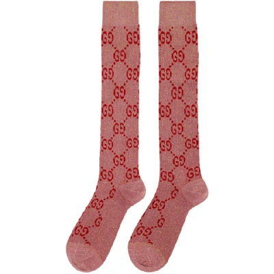 Shop Gucci Pink Crystal Gg Socks In 5872 Pink*