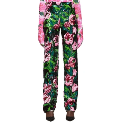 Shop Richard Quinn Black Floral Embellished Trousers
