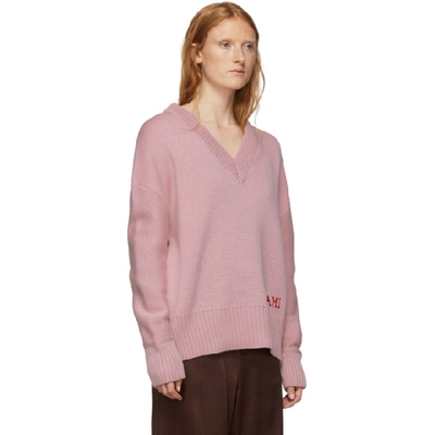 Shop Ami Alexandre Mattiussi Pink Oversized Logo Sweater In 650 Rose