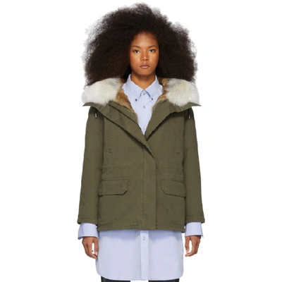 Yves Salomon - Army Green Down And Fur Cotton Short Parka In B0089 Grnna |  ModeSens