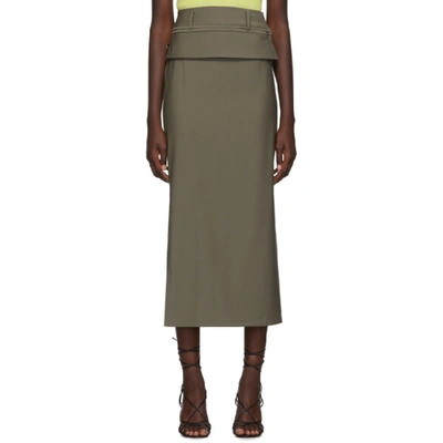 Shop Christopher Esber Taupe Double Belted Contoured Skirt In Reed Green