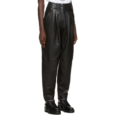 Shop Balmain Black Leather Tapered Pants In 0pa Black