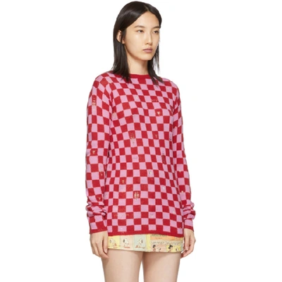 Shop Marc Jacobs Red And Pink The Checkered Crewneck Sweater In 601 Red Mul