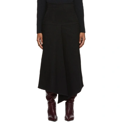 Shop Tibi Black Denim Drape Mid Skirt